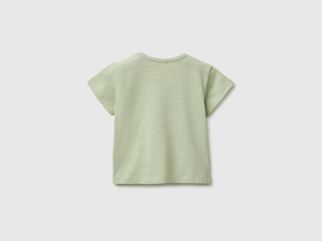 Benetton Green Baby Boy T-Shirt with Pocket and Little Animal SKU: 3SDLA107A_218 Image 02
