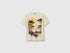 Benetton Beige Boys Crew Neck T-Shirt with Print SKU: 3SDLC10TU_3C9 Image 01