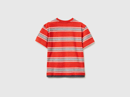 Benetton Red Boys Striped T-Shirt with Patch SKU: 3T52G10MI_901 Image 02