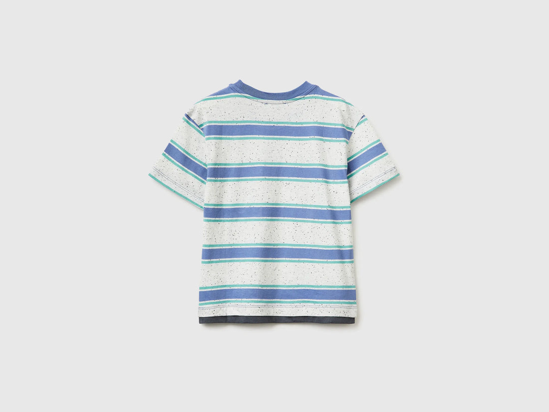 Benetton Light Blue Boys Striped T-Shirt with Patch SKU: 3T52G10MI_903 Image 02