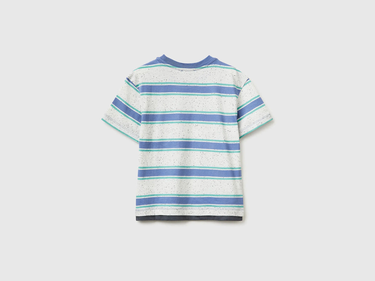 Benetton Light Blue Boys Striped T-Shirt with Patch SKU: 3T52G10MI_903 Image 02