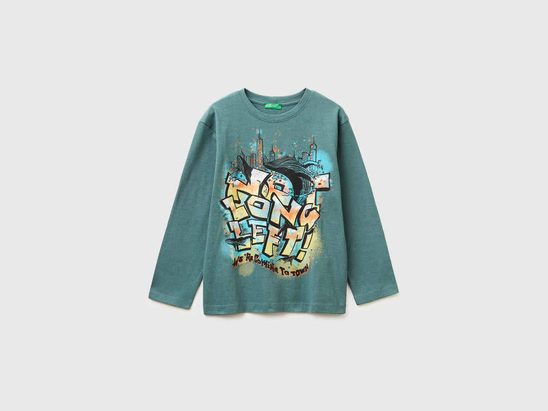 Benetton_Turquoise_T-Shirt with Graffiti Print_3U5YC10R6_903_01