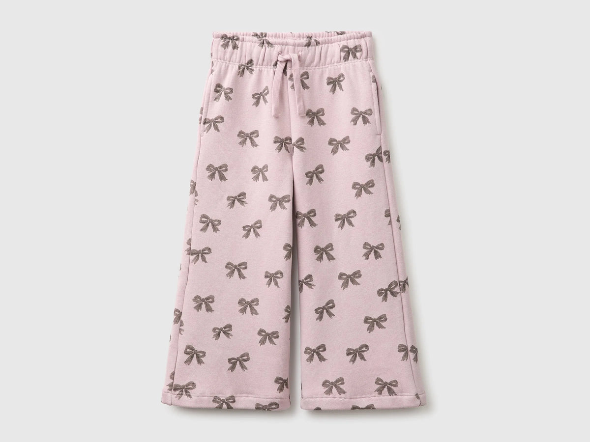 Benetton Pink Girls Wide-Leg Trousers in Printed Sweatshirt SKU: 3UHCGF05R_902 Image 01