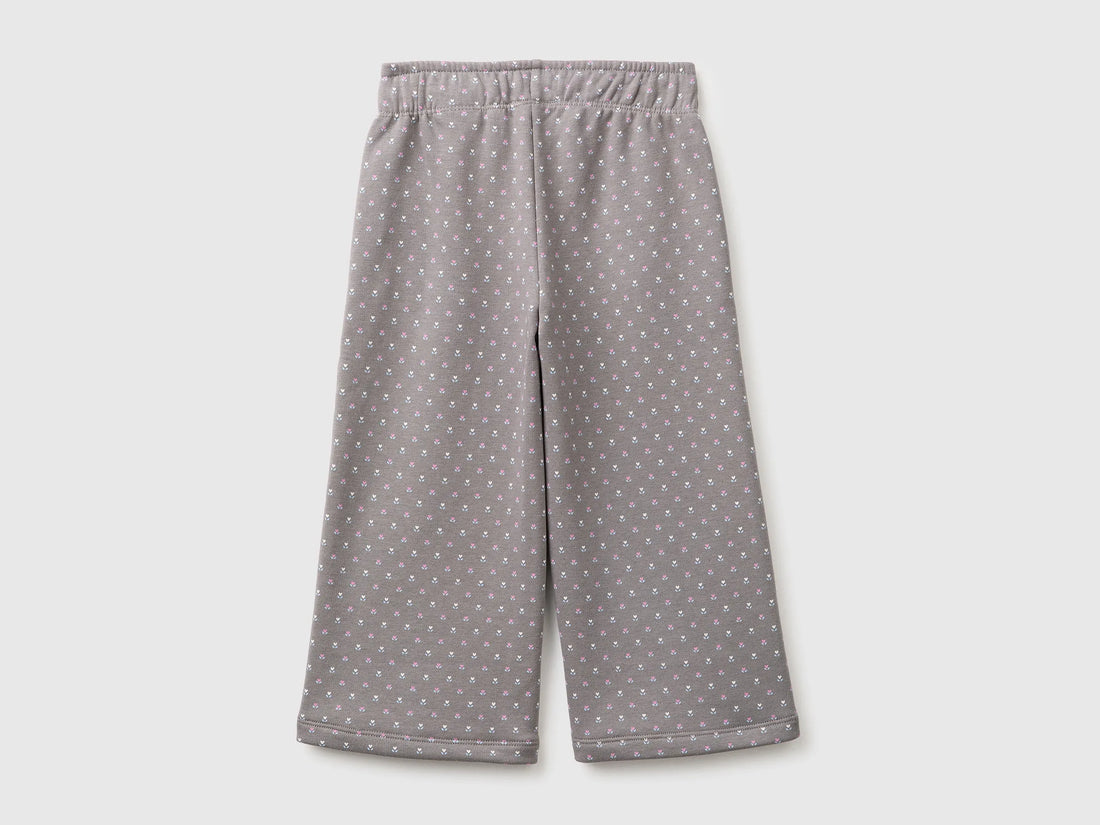 Benetton Gray Girls Wide-Leg Trousers in Printed Sweatshirt SKU: 3UHCGF05R_903 Image 02