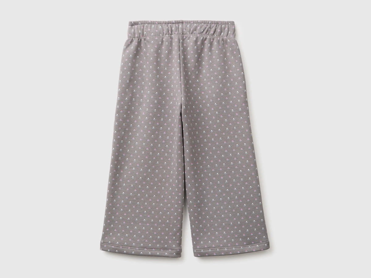 Benetton Gray Girls Wide-Leg Trousers in Printed Sweatshirt SKU: 3UHCGF05R_903 Image 02