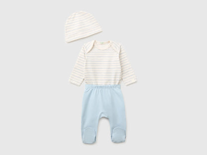 Benetton Sky Blue Unisex Bodysuit, Pants and Cap Set SKU: 3UMRAK01X_903 Image 01