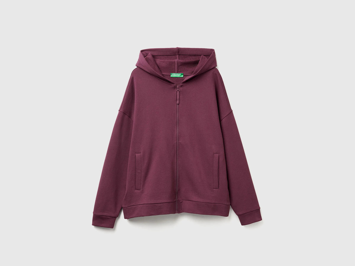 Benetton_Plum_100% Cotton Sweatshirt with Zip and Hood_3UNID500R_1D3_05
