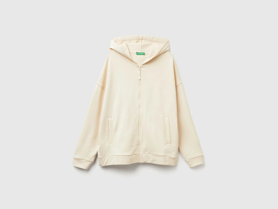 Benetton_Creamy White_100% Cotton Sweatshirt with Zip and Hood_3UNID500R_3C9_01