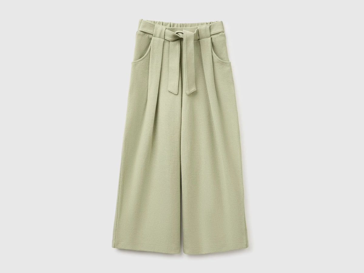 Benetton Olive Green Girls Trousers with Sash in Warm Cotton SKU: 3UODCF06F_26K Image 01