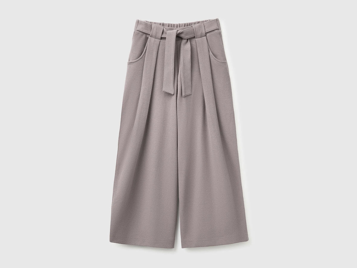 Benetton Gray Girls Trousers with Sash in Warm Cotton SKU: 3UODCF06F_39R Image 01