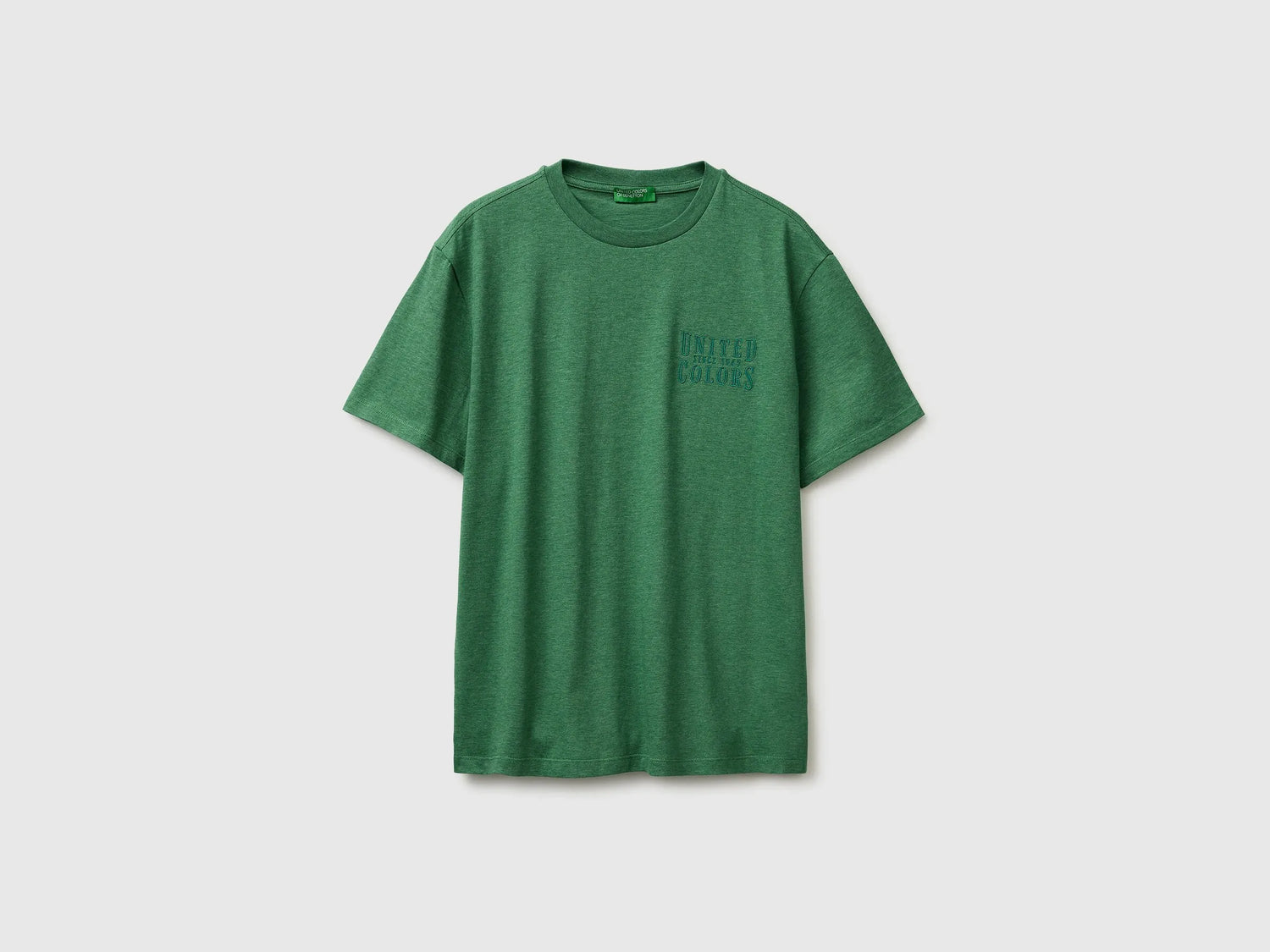 Benetton Green Men Melange T-Shirt with Logo SKU: 3UWFU10BV_6P8 Image 01