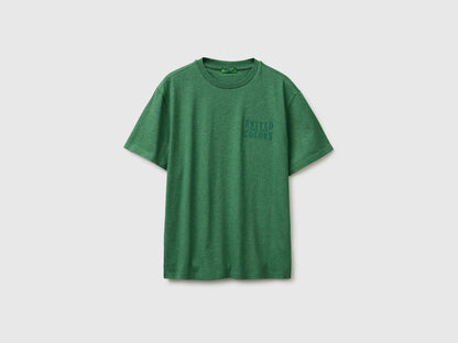 Benetton Green Men Melange T-Shirt with Logo SKU: 3UWFU10BV_6P8 Image 01