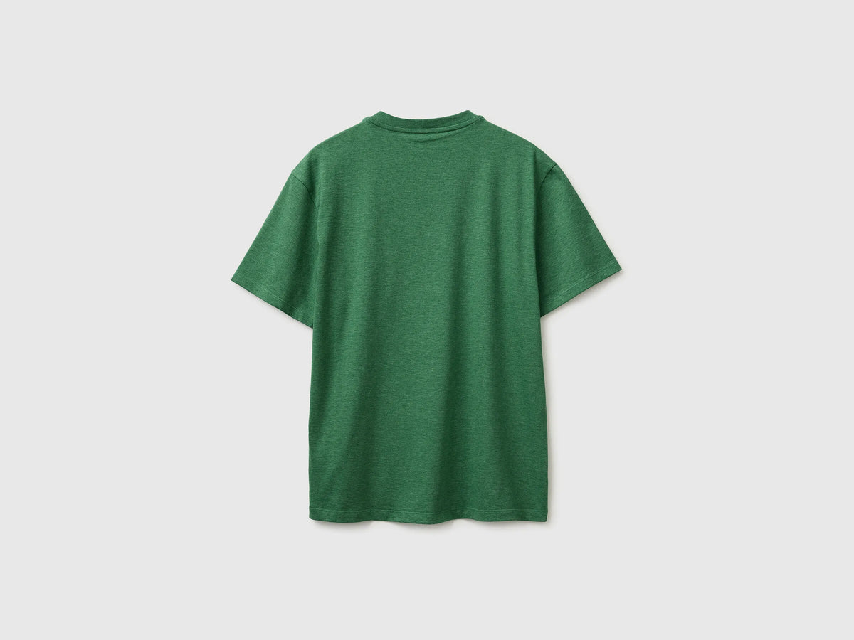 Benetton Green Men Melange T-Shirt with Logo SKU: 3UWFU10BV_6P8 Image 02