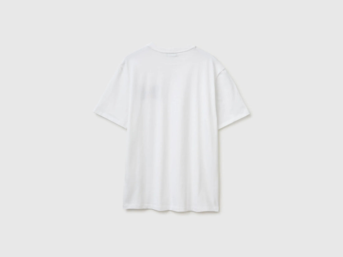 Benetton White Men Melange T-Shirt with Logo SKU: 3UWFU10BV_901 Image 02