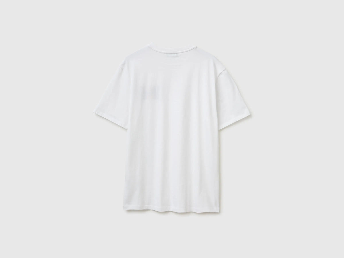 Benetton White Men Melange T-Shirt with Logo SKU: 3UWFU10BV_901 Image 02