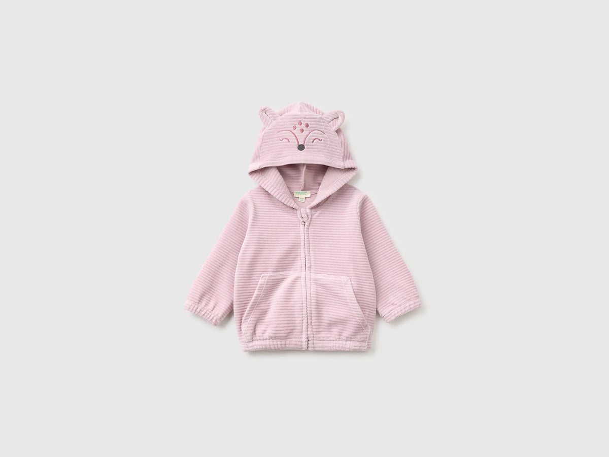 Benetton Pink New Born Chenille Sweatshirt with Embroidery SKU: 3VHNA501Z_197 Image 01