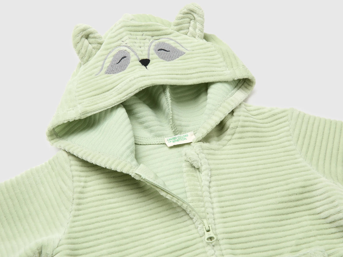 Benetton Light Green New Born Chenille Sweatshirt with Embroidery SKU: 3VHNA501Z_2G8 Image 03