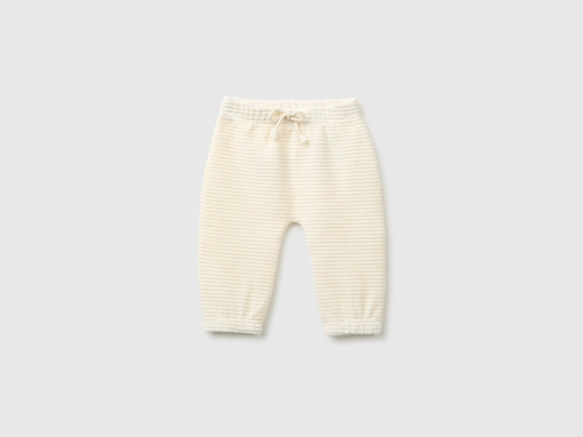 Benetton Creamy White New Born Chenille Trousers with Embroidery on The Back SKU: 3VHNAF02S_0R2 Image 01