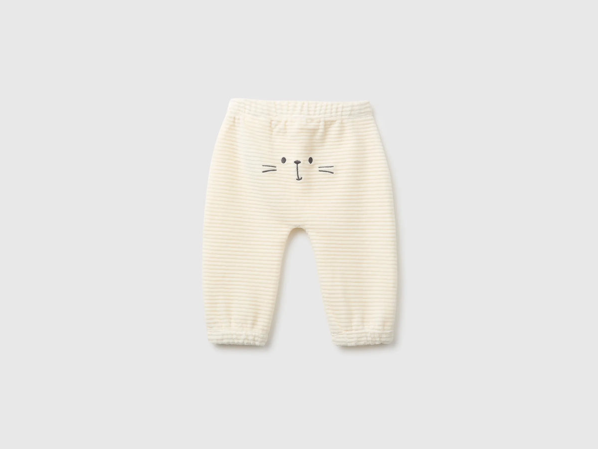 Benetton Creamy White New Born Chenille Trousers with Embroidery on The Back SKU: 3VHNAF02S_0R2 Image 02