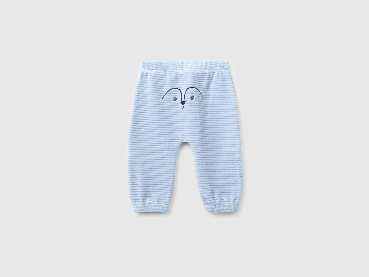 Benetton Sky Blue New Born Chenille Trousers with Embroidery on The Back SKU: 3VHNAF02S_3L3 Image 02