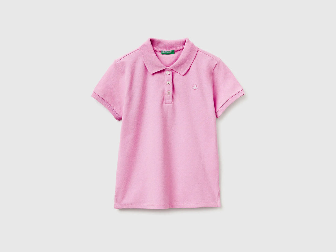 Benetton Lilac Girls Short Sleeve Polo in Cotton SKU: 3WG9C300O_00L Image 01