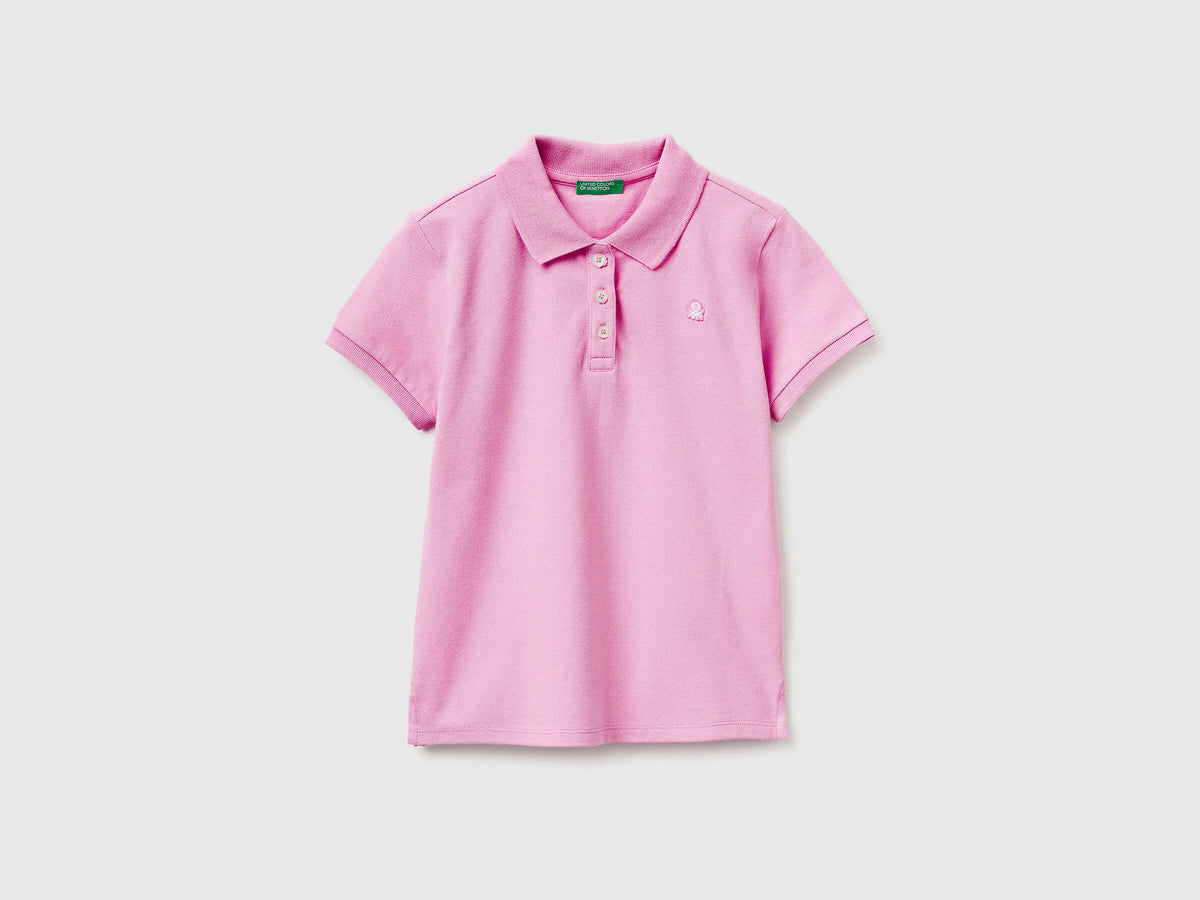 Benetton Lilac Girls Short Sleeve Polo in Cotton SKU: 3WG9C300O_00L Image 01