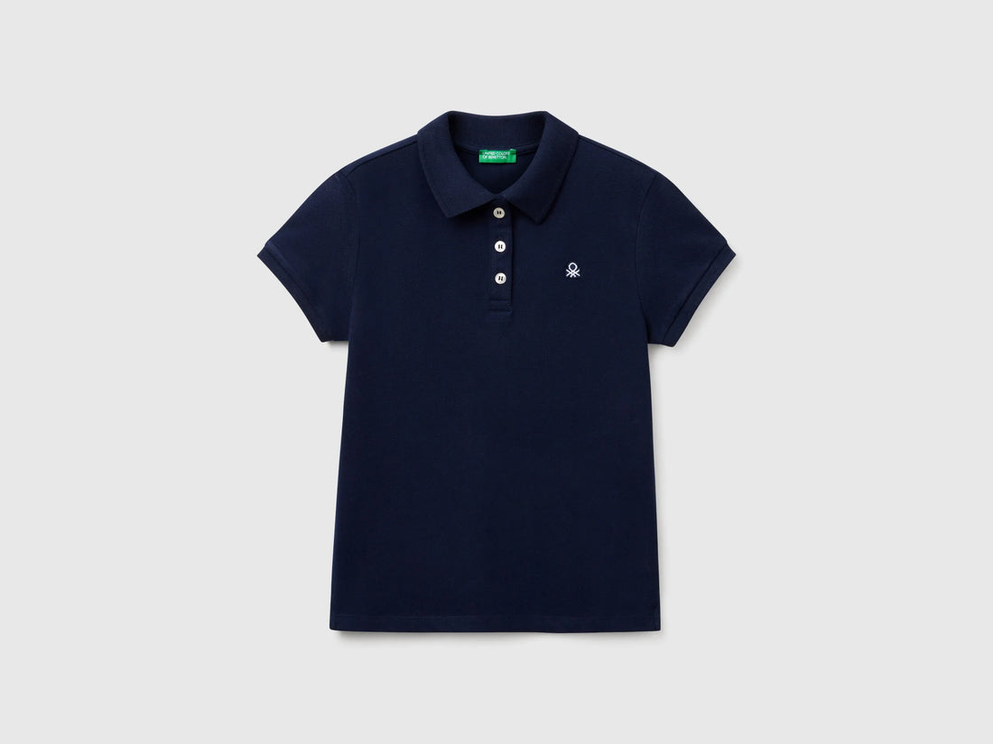 Benetton Dark Blue Girls Short Sleeve Polo in Cotton SKU: 3WG9C300O_252 Image 01