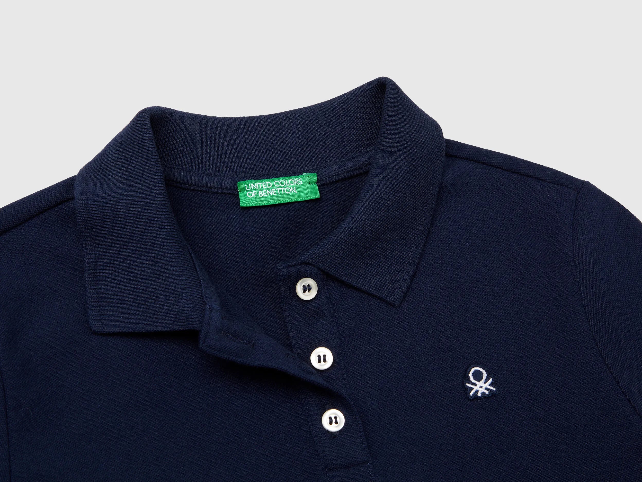 Benetton Dark Blue Girls Short Sleeve Polo in Cotton SKU: 3WG9C300O_252 Image 03