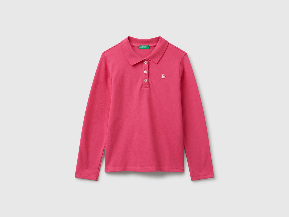Benetton Fuchsia Girls Long Sleeve Polo in Cotton SKU: 3WG9C300X_1A2 Image 01