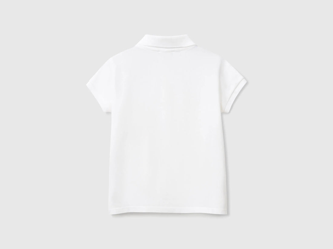 Benetton White Girls Short Sleeve Polo in Cotton SKU: 3WG9G300A_101 Image 02