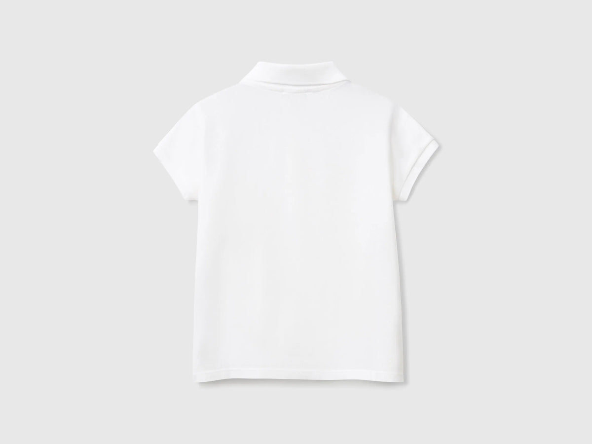 Benetton White Girls Short Sleeve Polo in Cotton SKU: 3WG9G300A_101 Image 02