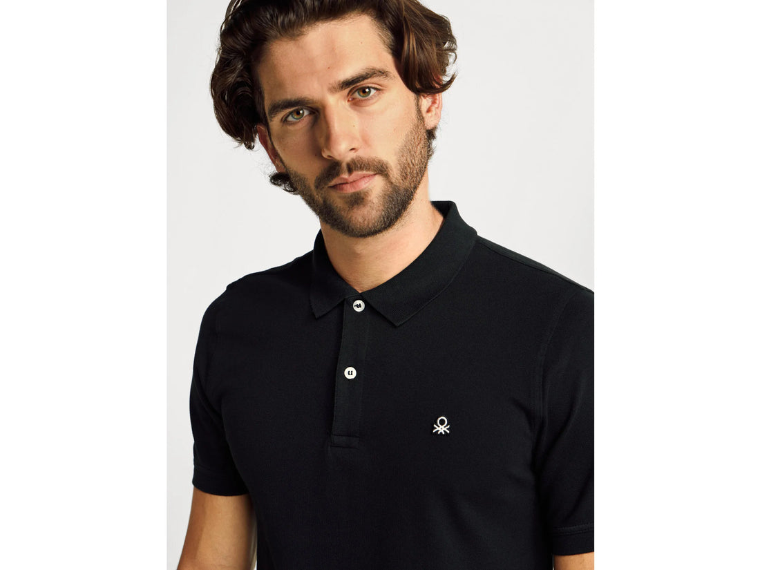 Benetton Black Men Slim Fit Polo SKU: 3WG9U301Z_100 Image 01