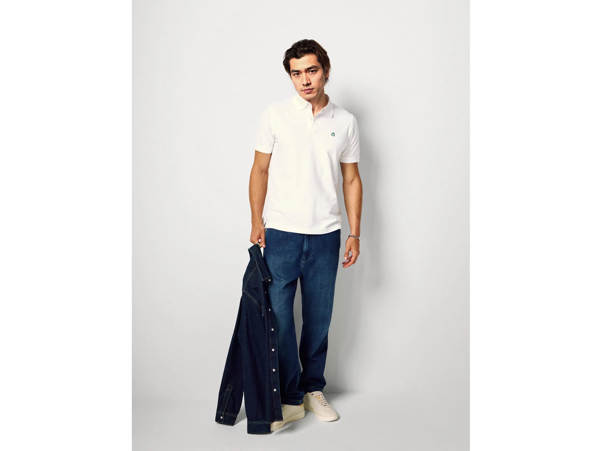 Benetton White Men Slim Fit Polo SKU: 3WG9U301Z_101 Image 01