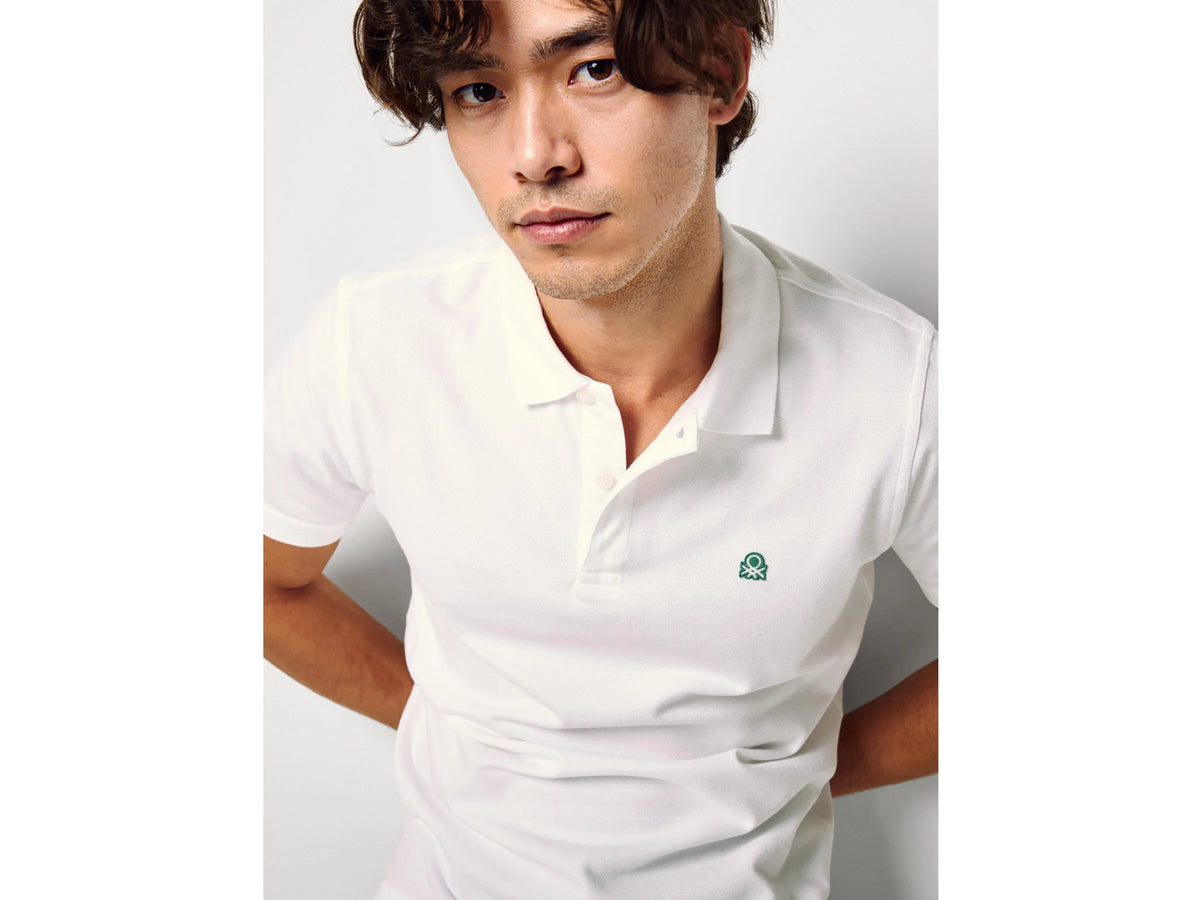 Benetton White Men Slim Fit Polo SKU: 3WG9U301Z_101 Image 03
