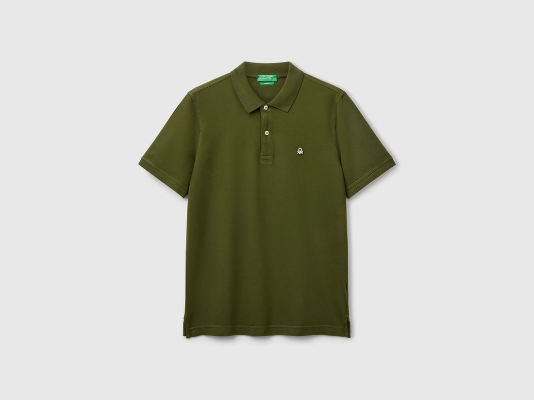 Benetton Olive Green Men Olive Green Slim Fit Polo Shirt SKU: 3WG9U301Z_35Y Image 01