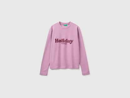 Benetton Soft Pink Women Warm Cotton T-Shirt with Slogan SKU: 3WWQD10DQ_1Y6 Image 01