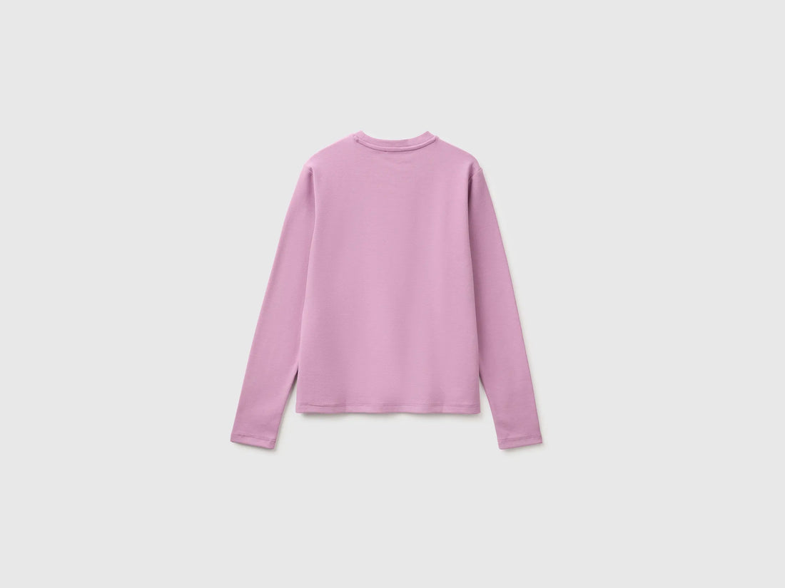 Benetton Soft Pink Women Warm Cotton T-Shirt with Slogan SKU: 3WWQD10DQ_1Y6 Image 02