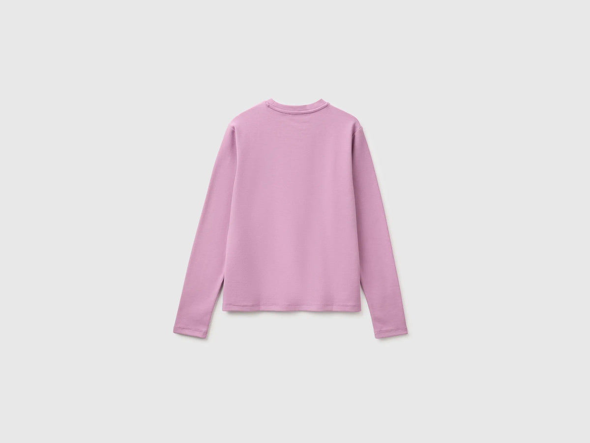 Benetton Soft Pink Women Warm Cotton T-Shirt with Slogan SKU: 3WWQD10DQ_1Y6 Image 02