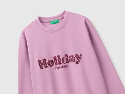 Benetton Soft Pink Women Warm Cotton T-Shirt with Slogan SKU: 3WWQD10DQ_1Y6 Image 03