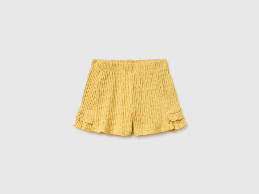 Benetton Yellow Baby Girl Pure Cotton Shorts with Ruffles SKU: 3X1MA900M_22R Image 01