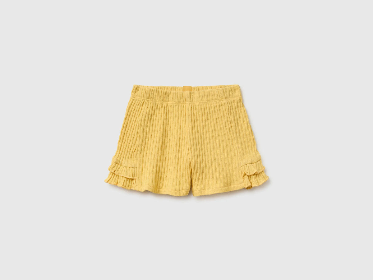 Benetton Yellow Baby Girl Pure Cotton Shorts with Ruffles SKU: 3X1MA900M_22R Image 01