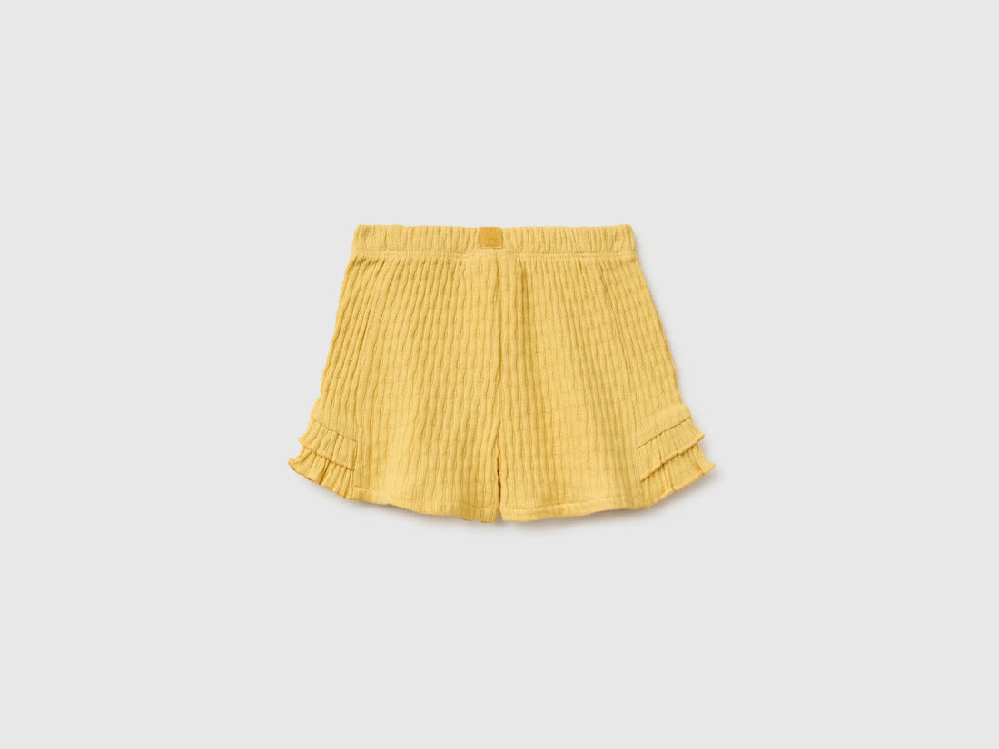 Benetton Yellow Baby Girl Pure Cotton Shorts with Ruffles SKU: 3X1MA900M_22R Image 02