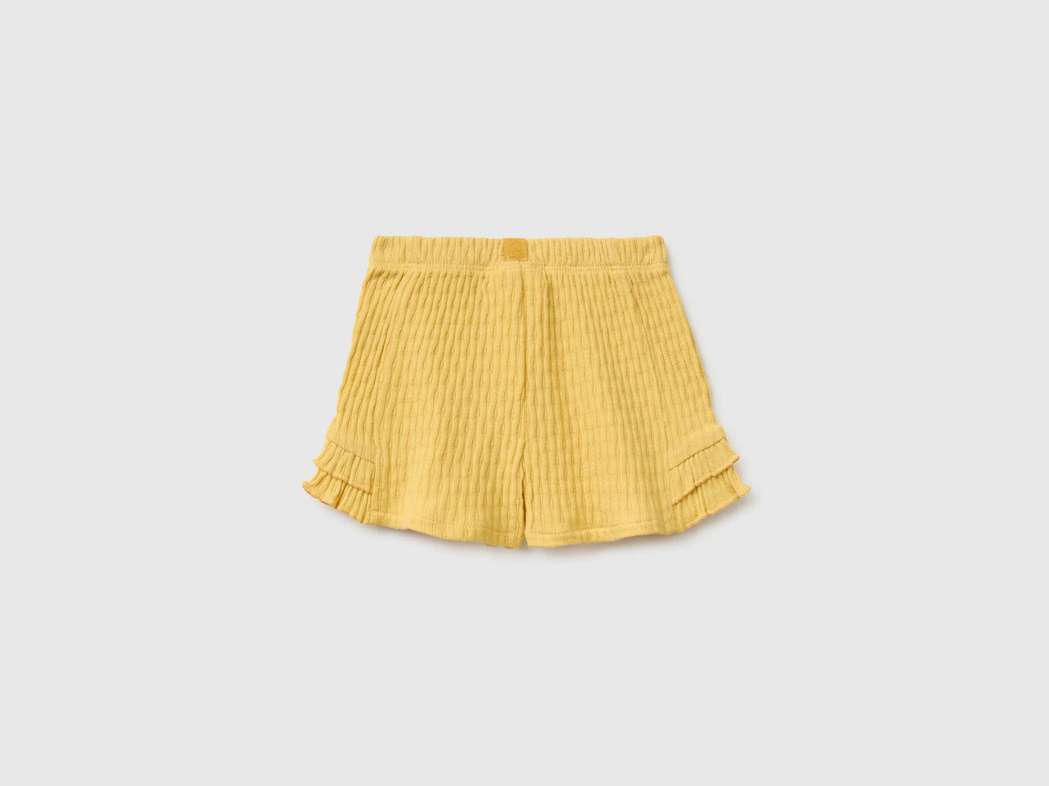 Benetton Yellow Baby Girl Pure Cotton Shorts with Ruffles SKU: 3X1MA900M_22R Image 02