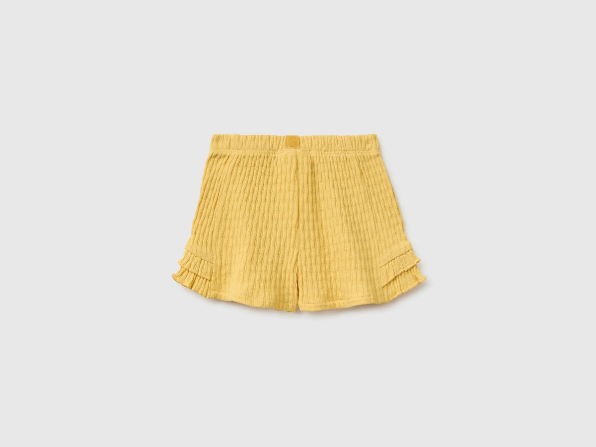 Benetton Yellow Baby Girl Pure Cotton Shorts with Ruffles SKU: 3X1MA900M_22R Image 02