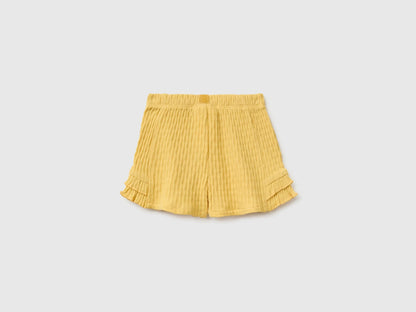 Benetton Yellow Baby Girl Pure Cotton Shorts with Ruffles SKU: 3X1MA900M_22R Image 02