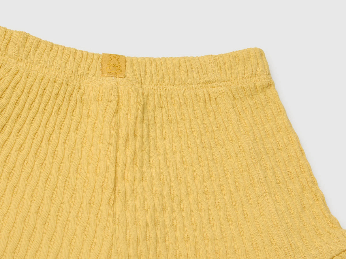 Benetton Yellow Baby Girl Pure Cotton Shorts with Ruffles SKU: 3X1MA900M_22R Image 03