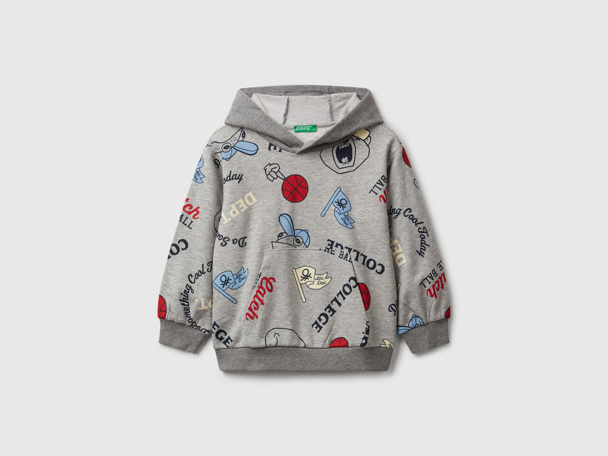 Benetton_Gray_Hoodie with Print in Cotton Blend_3X7YG2017_64E_01