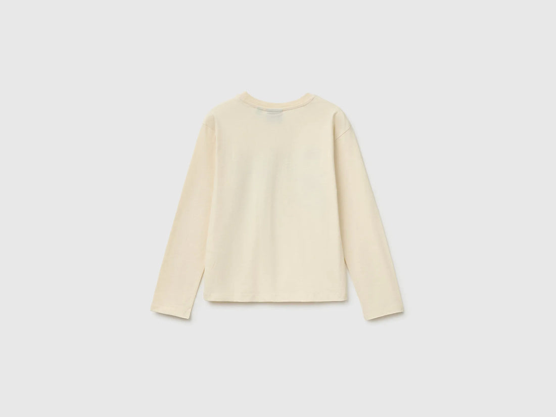 Benetton Creamy White Girls Mofusend 100% Cotton T-Shirt SKU: 3XUGC10UK_00V Image 02