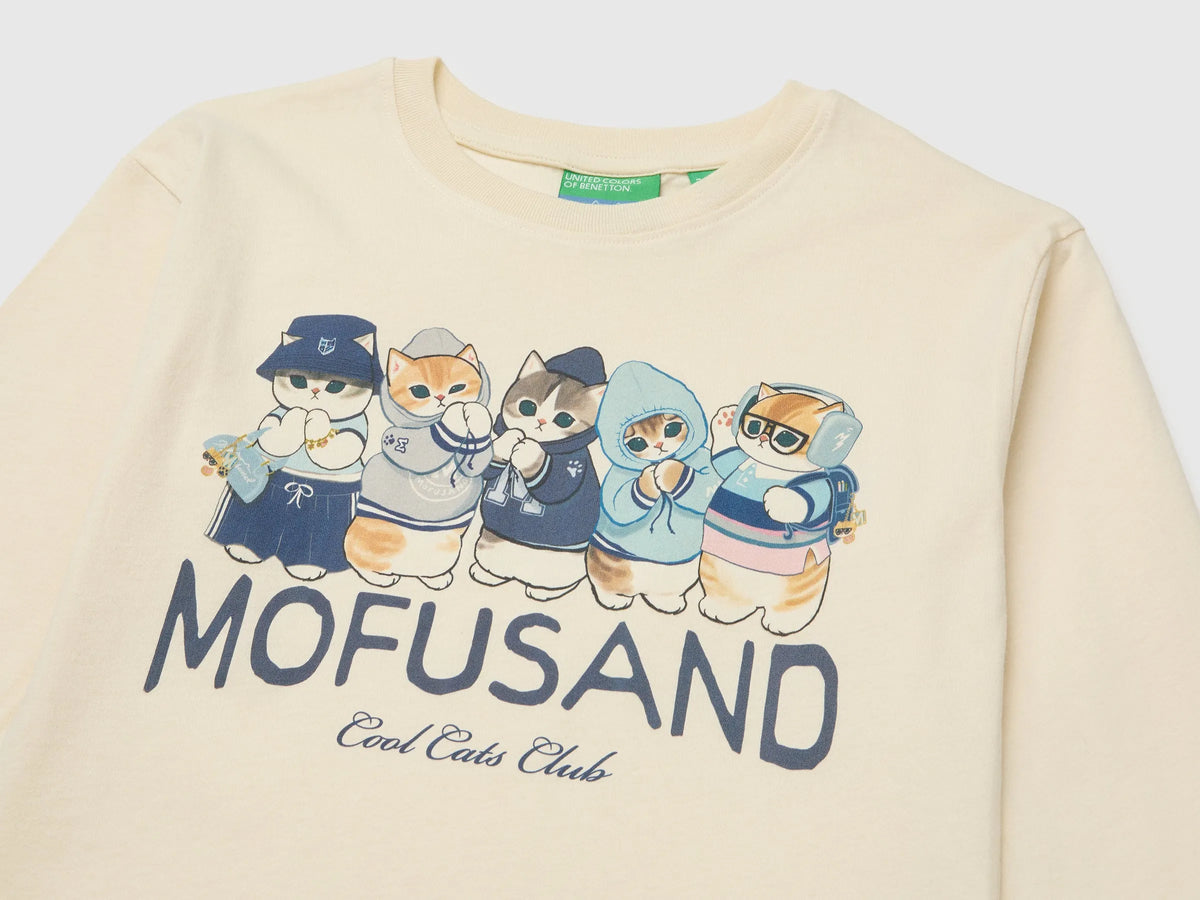 Benetton Creamy White Girls Mofusend 100% Cotton T-Shirt SKU: 3XUGC10UK_00V Image 03