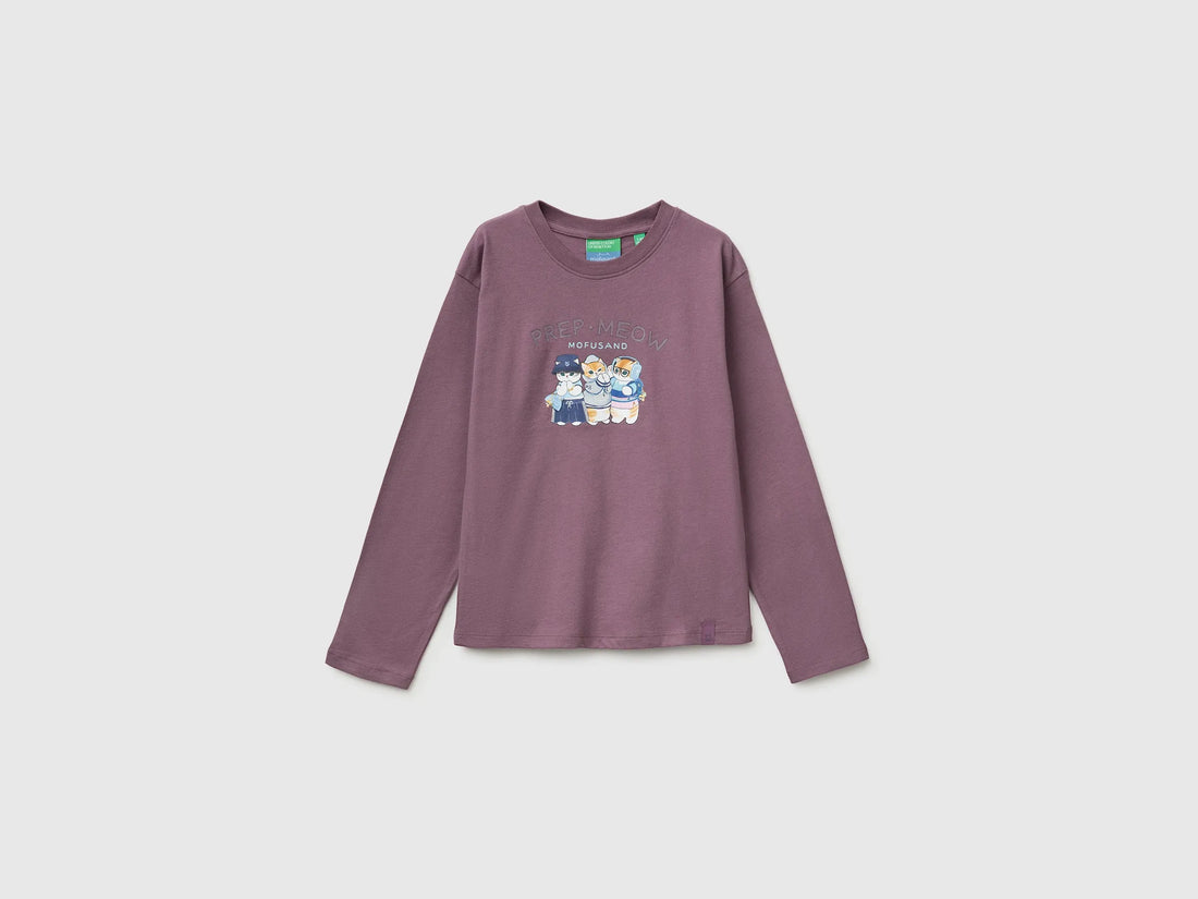 Benetton Plum Girls Mofusend 100% Cotton T-Shirt SKU: 3XUGC10UK_048 Image 01